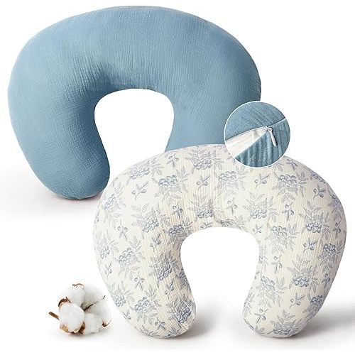 FUNUPUP Muslin Nursing Pillow Cover Compatible with Boppy Nursing Pillow, Soft Baby Nursing Covers for Breastfeeding Pillows for Boys Girls, only Cover, Blueberries & Blue