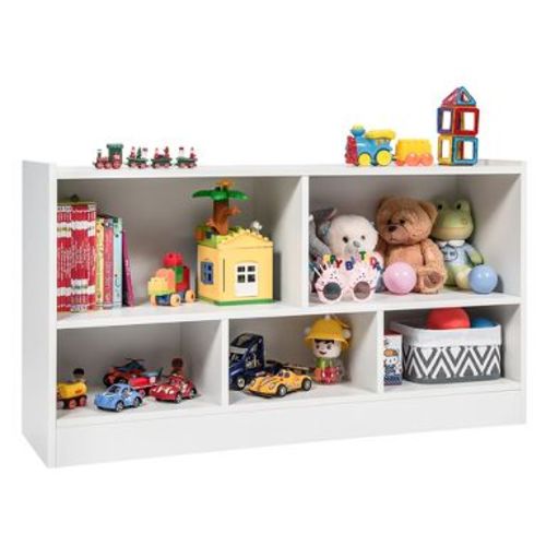 Costway Kids 2-Shelf Bookcase 5-Cube Wood Toy Storage Cabinet Organizer White