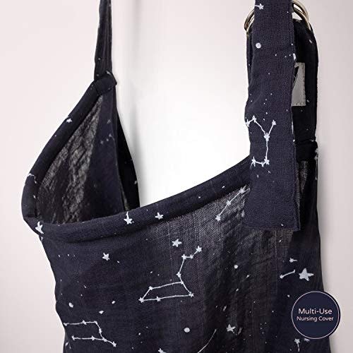 Cotton Muslin Nursing Cover – Large Breastfeeding Cover with Built-in Burp Cloth & Pocket – Soft, Breathable, Chemical-Free, 360 Coverage, Black Nursing Cover for Breastfeeding by San Francisco Baby