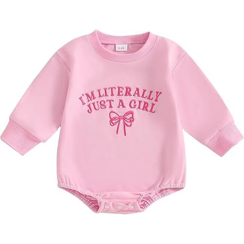 Newborn Baby Girl Outfit Letters Embroidery Sweatshirt Bubble Romper Cute Long Sleeve Bodysuit