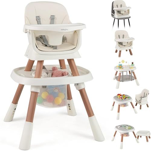 BABY JOY 16 in 1 High Chair, Convertible Baby Highchair for Babies and Toddlers with Activity Center, Booster Seat, Building Block Table, Toddler Chair with Safety Harness, Removable Tray (White)