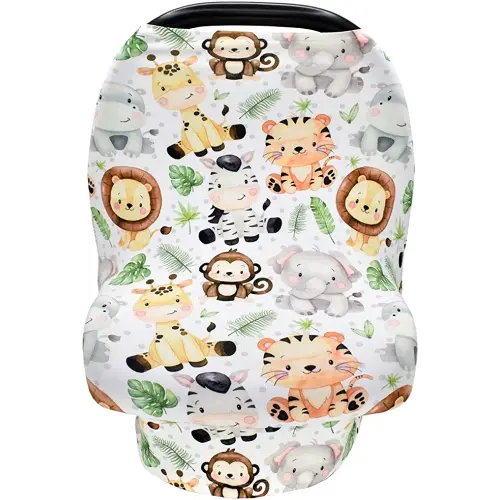 Terriboo Nursing Cover for Newborn Breastfeeding Multi Use Infant Stroller Canopy Unisex Baby Car Seat Cover High Chair Cover Shopping Cart Cover for Baby Boy and Girl (Zoo)