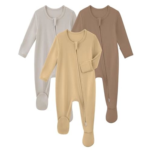 Yoofoss Rayon Made From Bamboo Baby Pajamas 3pcs Newborn Sleepers For Boy Girl Clothes, 0-3 3-6 6-9 Months Footed Pjs