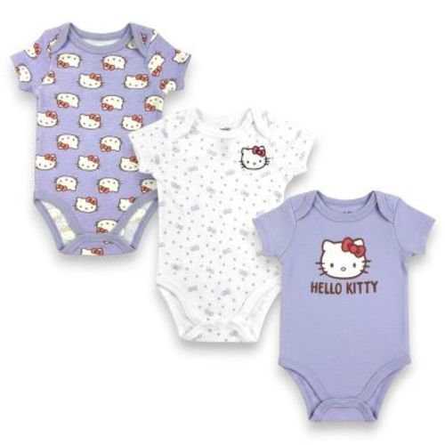 Hello Kitty Infant Girls' 3-Piece Short Sleeve Bodysuit Set, Purple, 9 Months