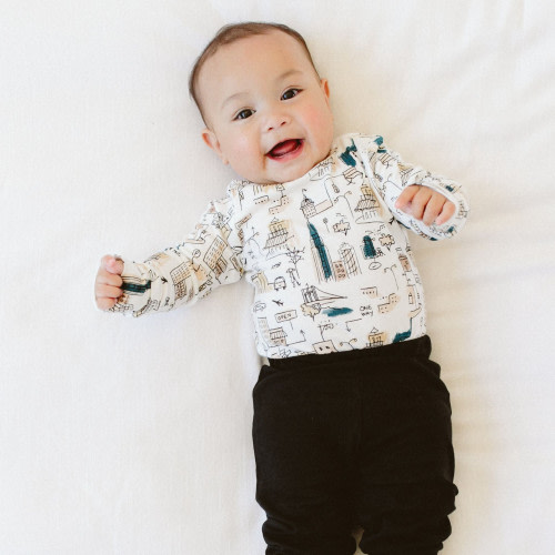 Goumi Kids Organic Long-Sleeve Bodysuit - Downtown, 3-6 M
