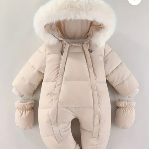 Insulated Infant Jumpsuit with Hood and Mittens for Stroller Trips | Cold Season One-Piece Outfit | Newborn Through 12 Months Gray Quilted B | Thomler