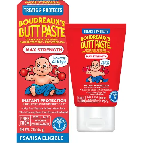 Boudreaux's Butt Paste Maximum Strength Diaper Rash Cream, Ointment for Baby, 2 oz Tube