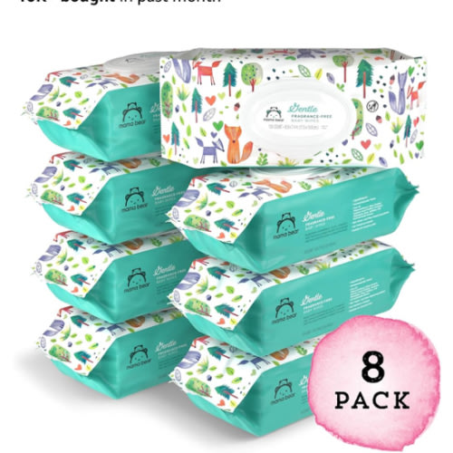 Amazon Brand - Mama Bear Gentle Fragrance Free Baby Wipes, Hypoallergenic, Sensitive Skin, Unscented, 800 Count (8 Packs of 100)
