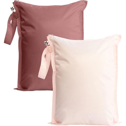 Tiny Twinkle Mess Proof Wet Bags | 2-Pack Reusable Waterproof Wet Bags for Swimsuits | Baby Clothes | Travel & Diaper Bag (Rose, Burgundy)