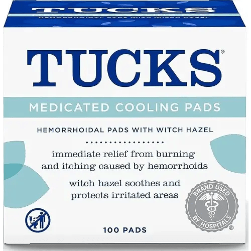 TUCKS Medicated Cooling Pads, Witch Hazel Hemorrhoid Treatment, 100 Count