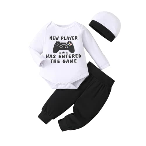 MVUOCR Toddler Baby Boy's Outfits Fall Clothes Set Print Long Sleeve Pants Sets and Hat Soft Baby Coming Home Hospital Romper