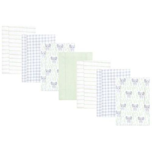 Hudson Baby Cotton Poly Flannel Burp Cloths 7pk, Leafy Elephant, One Size