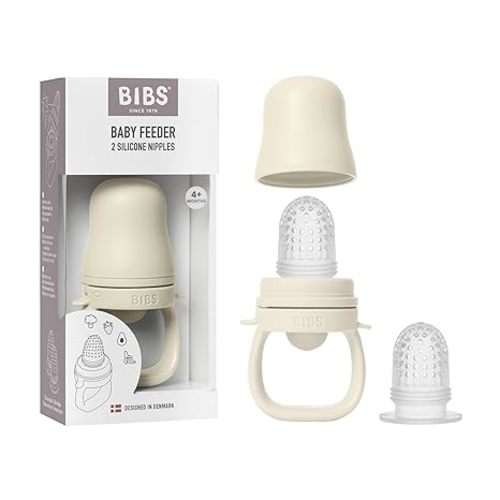 BIBS Baby Feeder, 4+ Months, Teething & Self-Feeding, Ivory | 2 Food-Grade Silicone Nipples | Compatible with Freezer Tray | Easy-Grip | Easy On the Go | For Fresh & Frozen Food