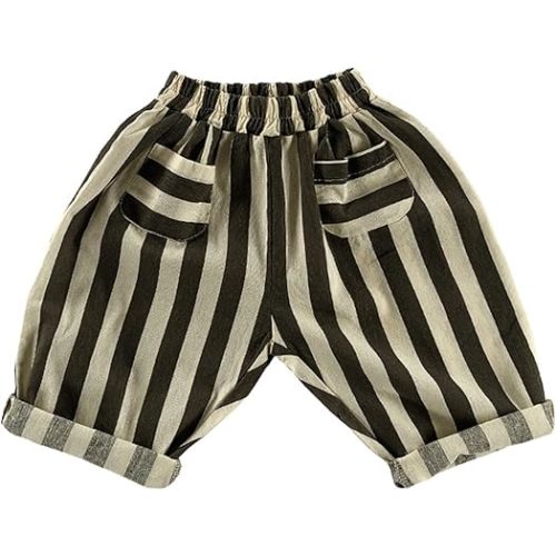 Boys' Cotton Linen Harem Bloomers Pants for Baby Toddler Striped Bloomer Elastic Basic Harem Pants Joggers Dark Green 18-24 Months