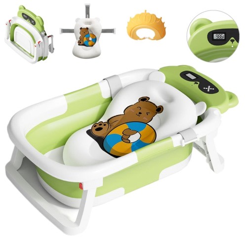 Collapsible Baby Bath Tub with Thermometer Baby Bathtub with Floating Cushion