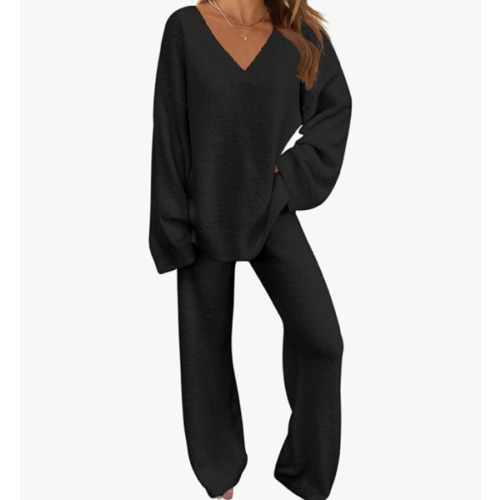 MEROKEETY Women's Lounge Sets 2025 Fall Fashion 2 Piece Outfits Sweater Pajama Set Fuzzy Loungewear Matching Winter Clothes