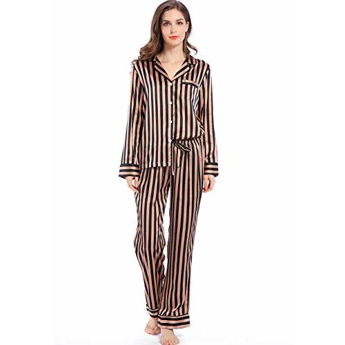 Serenedelicacy Women's Satin Pajama Set Long Sleeve Button Down Sleepwear 2-Piece Silky Pj Set