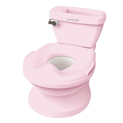 Ingenuity My Size Potty Pro 2-in-1 Potty Training Toilet, Floor Potty with Removable Potty Seat for Standard Toilets, Realistic Flushing Sound, For Toddlers Ages 18+ months, Up to 50 lb - Pink