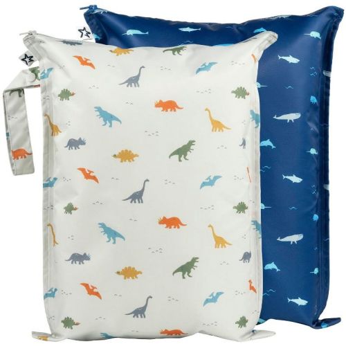 Tiny Twinkle Mess-Proof Waterproof Washable Baby/Toddler Wet Bags for Diapers, Swimsuits and Travel (Zen Garden, Taupe)