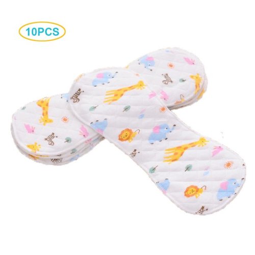 10 Pack Soft and Reusable 6 Layers 100% Cotton Cloth Diaper Inserts, High Absorbing Washable Diaper Liners for Babies and Toddlers