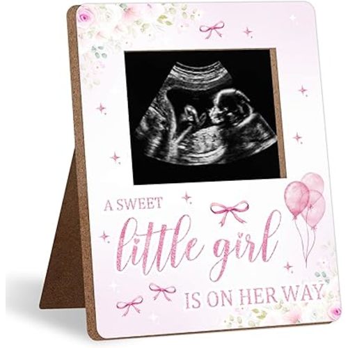 Pink Bow Baby Shower Decoration Frame, Pink Bow Sonogram Picture Frame, New Mom Expecting Parents-to-Be Keepsake Gifts, Baby Shower Decorations, Gender Reveal Gifts, 4.5 * 5.3 IN Photo