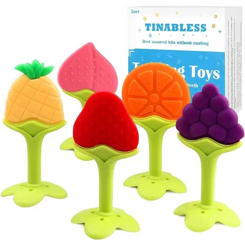 Teething Toys (5 Pack) - Tinabless Infant Teething Keys Set, BPA-Free, Natural Organic Freezer Safe for Infants and Toddlers, Silicone Baby Teethers