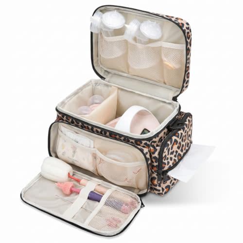 GDNasist Breast Pump Bag Compatible with Spectra S1 and S2, Pumping Bag | Portable Pump Carrying Case with Waterproof Mat for Pump Accessories, Used for Work, Travel and Family, Leopard print