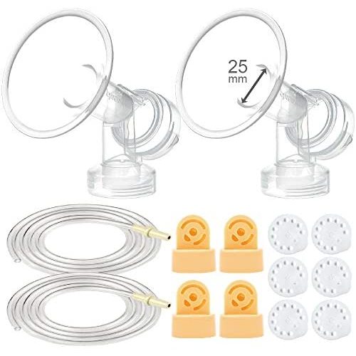 Maymom Breast Pump Kit for Medela Pump in Style Advanced Breast Pumps; 2X Breastshields (one-Piece, mm), 4 Valves, 6 Membranes, & 2 Pump-in-Style Tubing; Can Replace Medela Valve, (25 mm)