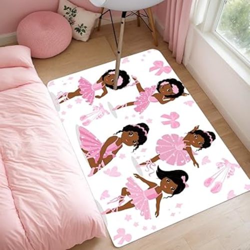 Black Magic Girl And Boys Rug for Bedroom African American Cute Ballerina Princess Carpets White Sofa Floor Mat for Living Room Birthday Gift for Black Girls Bedroom Decor, 35/''x23/''(2 x 3 Feet)