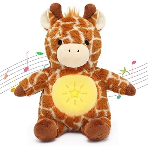 IUTOYYE Giraffe Breathing Stuffed Animal Plush for Anxiety Relief, Musical Giraffe with Realistic Breathing Rhythmic Music and Lights Soothing Animal Plushie Doll Toy Gift for Kids Adults