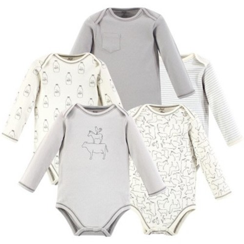 Luvable Friends Touched by Nature Long-Sleeve Bodysuits 5pk, Barnyard Pals, 3-6M