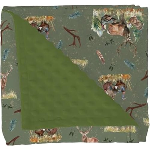 Vintage Hunting Animals Baby Blankets for Girl Boy Deer Turkey Hunting Feathers Trees Soft Mink Dotted Backing Double Layer Swaddle Receiving Blanket Wildlife Bed Throws for Newborn Toddler Crib 30x40