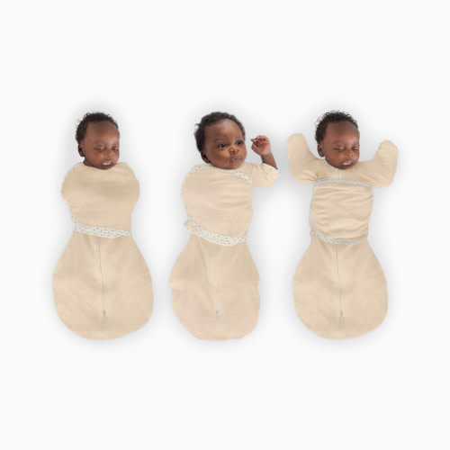 SwaddleDesigns Omni Swaddle Sack with Arms Up Half-Length Sleeves and Mitten Cuffs - Heathered Oatmeal, Small 6-14 Lbs (0-3 Months)