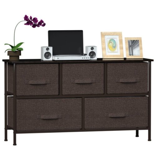 TKOOFN 2-Tier Closet Dresser with 5 Easy Pull Fabric Drawers and Metal Frame, Furniture Storage Tower, Multi-Purpose Organizer Unit For Closets, Dorm Room, Living Room,Bedroom, Hallway