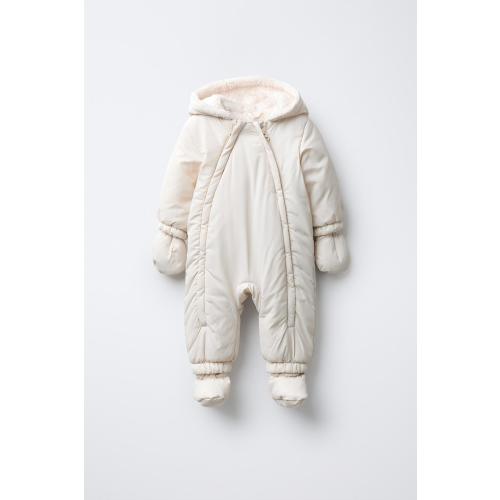 NYLON ROMPER WITH DETACHABLE MITTENS AND BOOTIES - Ecru | ZARA United States