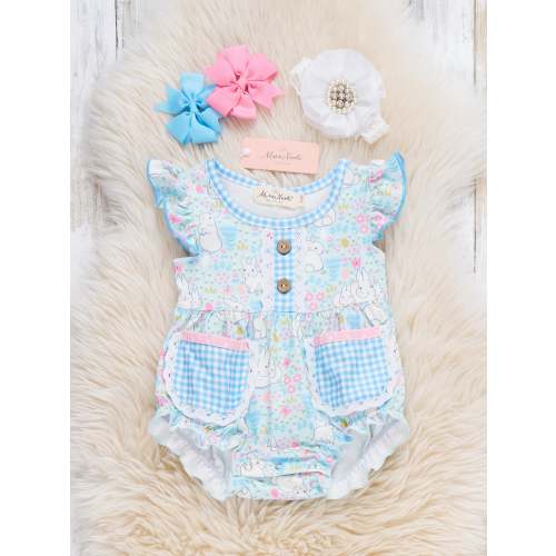 Bunny Meadow Pocket Ruffle Bubble Romper