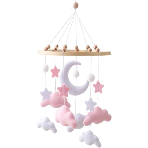 GOODMOM Sky Baby Mobile Dreamy Mobile for Baby Crib Handmade Felt Clouds and Moon Nursery Decor Gender-Neutral Crib and Ceiling Mobile in Twilight Theme for Newborns