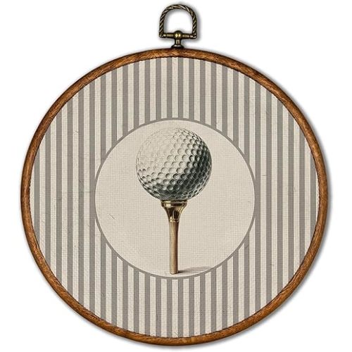 KSDUT Vintage Golf Ball Wall Art Decor - Retro Sports Trendy Wall Art Canvas Frame Hanging Prints, Nursery Sports Gallery Round Artwork Decor for Boys Room Home Decorations 10"x10"