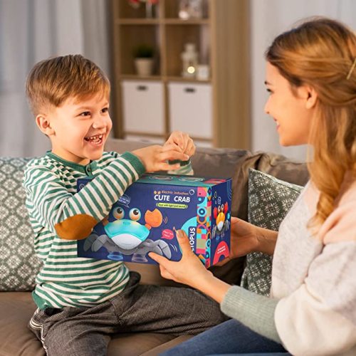 Hirger Crawling Crab Baby Toy: Tummy Time Toys for Infant 3 6 9 12 18 Months - Walking Dancing Crab for Toddler 1 2 3 4 Year Old - Music Birthday Gifts for Girls Boys 3-36 Months - Green