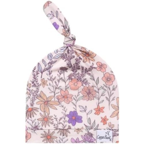 Copper Pearl, Baby Beanie Hat Top Knot Stretchy Soft Florals3