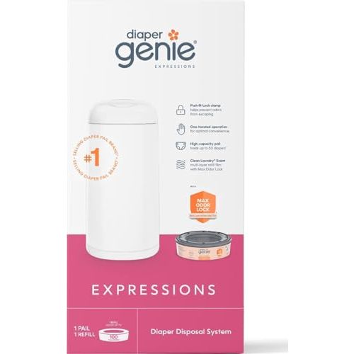 Diaper Genie Expressions Pail | Odor-Controlling Baby Diaper Disposal System | Includes Diaper Pail and 1 Starter Refill Bag