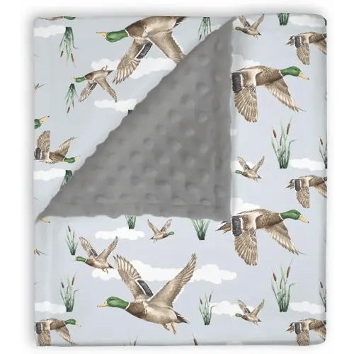 Mink Baby Boys Blanket Mallard Duck Hunting, Wild Lake Bird Animal Hunter Reed Soft Plush Double Layer Dotted Backing Receiving Swaddle, Newborn Infant Toddler Nursery Crib Bedding 30 x 40
