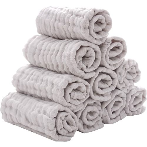 Baby Muslin Washcloths - Natural Muslin Cotton Baby Wipes - Soft Newborn Baby Face Towel for Sensitive Skin- Baby Registry as Shower, 10 Pack 12x12 inches by MUKIN (Grey)