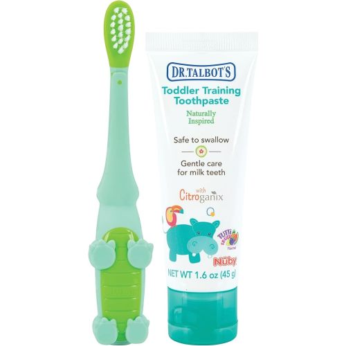 Dr. Talbot's Toddler Training Toothbrush and Natural Kids Toothpaste with Citroganix - 1.6 oz - Fluoride-Free Toothpaste and Toddler Toothbrush - 6+ Months - Alligator