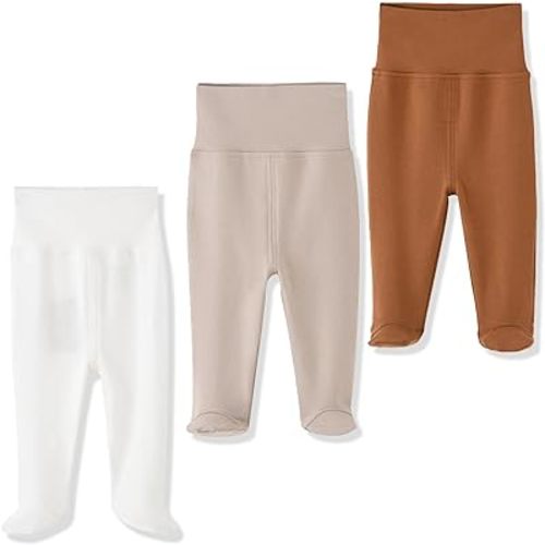 ACESTAR Newborn Infant Baby Boys Girls Cotton High Waist Footed Pants Casual Leggings with Feet 0-12 Months 3-PACK/1-PACK