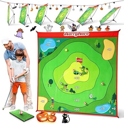 Golf Chipping Game Set : Portable 6-Angle Adjustable Practice Mat Set with 20 Sticky Balls for Indoor Outdoor Training & Family Fun (Golf Club Not Included)