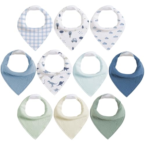 egmao baby Muslin Bibs for Drooling and Teething,10 Pack Drool Bibs for Boys Girls,100% Cotton Soft for Infant,Newborn