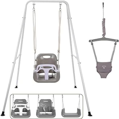 Taleco Gear 2 in 1 Toddler Swing ＆ Jumper, Swing Set for Indoor/Outdoor, Baby Jumpers and Bouncers, Easy to Assemble & Store, Suitable for Children 6 Months and Older（Black）