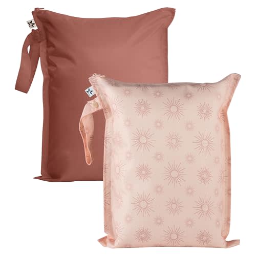 Tiny Twinkle Mess-proof Waterproof Wet Dry Bag | 2 Pack Reusable for Swimsuits, Gym & Baby Clothes | Leakproof Wet Clothes Bag, Beach Travel Essentials (Shine)