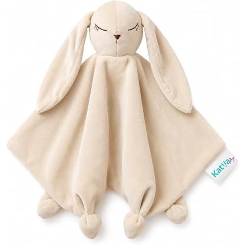 Bunny Lovey for Babies - Beige Security Blanket, 12 x 12 in